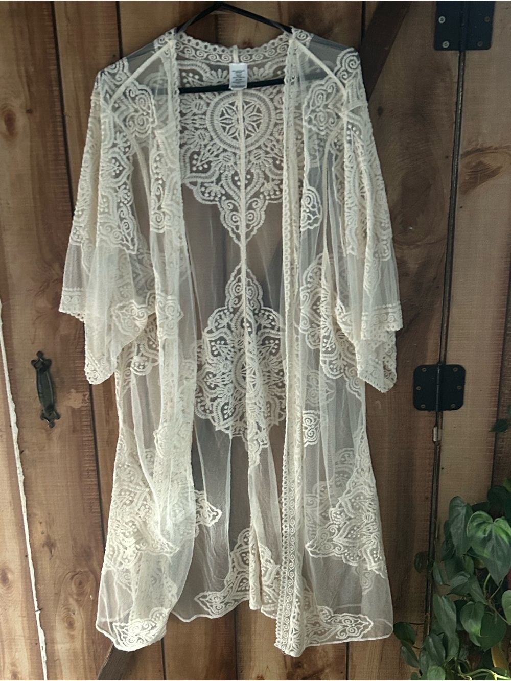 Ivory 2XL - 3 XL  Lace Crochet / Embroidery Open Cardigan Boho Kimono Duster